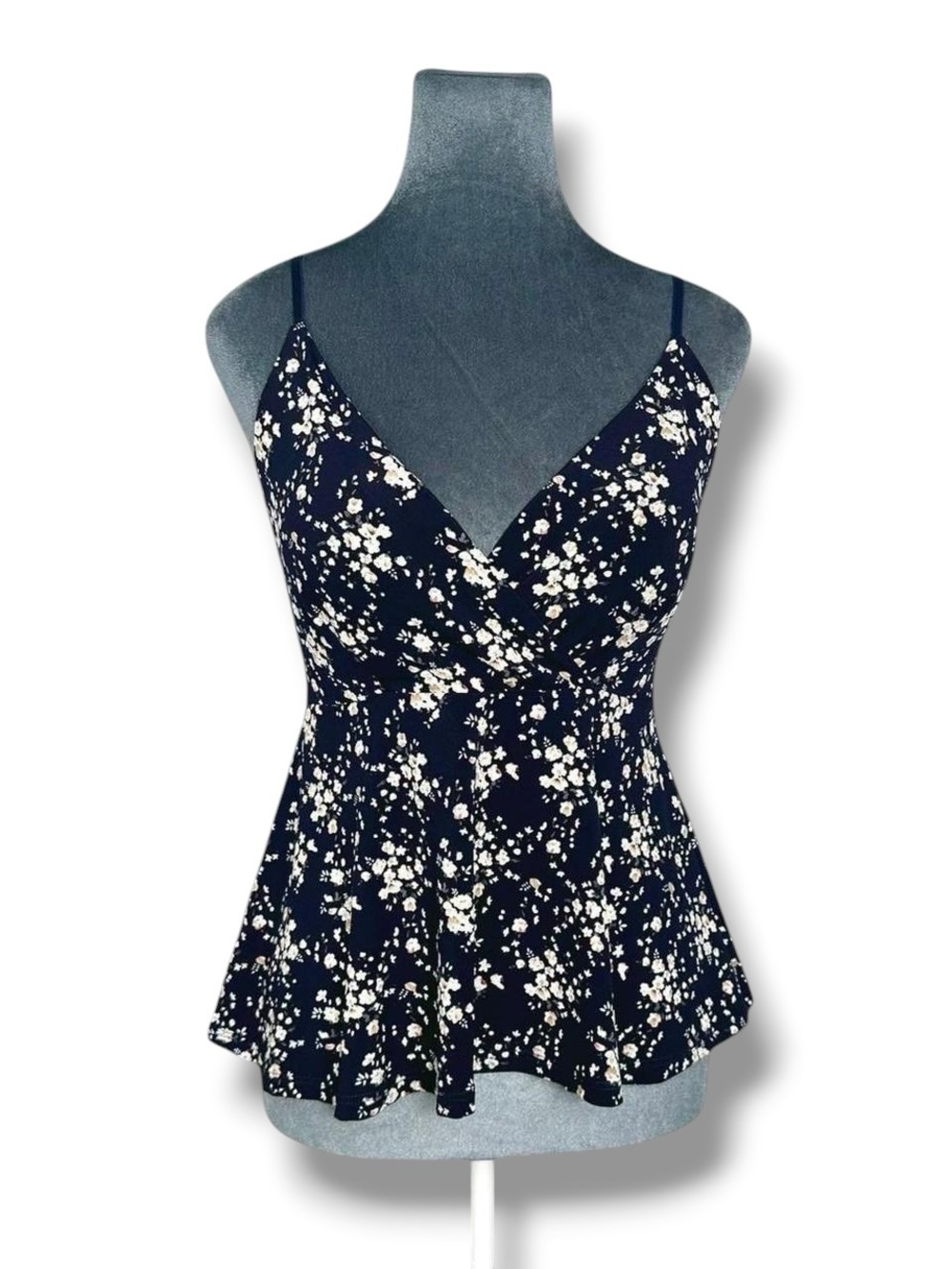 Navy Pastel Floral Empire Waist Babydoll Cami Top M 2000s Y2K Fashion Magazine
